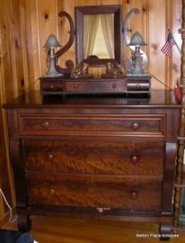 Mahogany Chest of Drawers Empire Period.....The Cheval Mirror on top is a separate item. Some veneer missing near base on Chest.