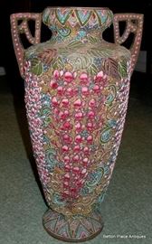 1900's Satsuma Beaded embossed Floor Vase, one of a matching Pair, this does have some minor chips on base, ...