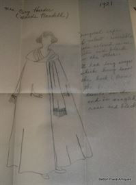 Hand drawn on tracing paper the design of Governor Hardee's Wife's Cape for his Governor inauguration in 1921