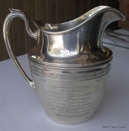 Gorham Sterling Silver Pitcher which was presented to Governor Hardee with his Cabinet Member Names engraved on the Front. 1921 to 1925.