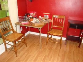 spoon carved cane chairs (2) Misc kitchenware