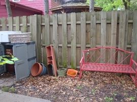 garden pots. storage box. bench