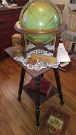 Antique oak table and globe