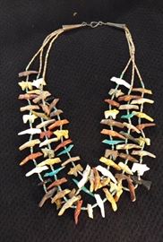 Zuni three strand fetish necklace #74 carved figures