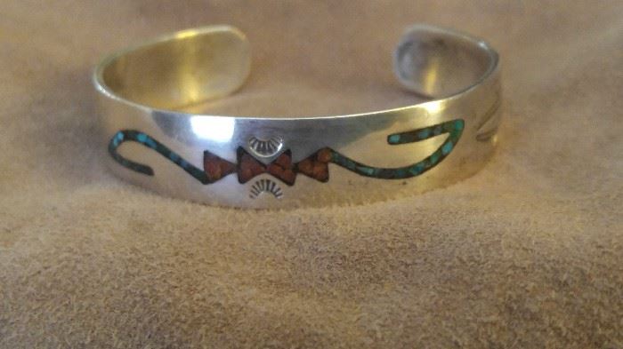 Sterling silver turquoise inlay cuff bracelet
