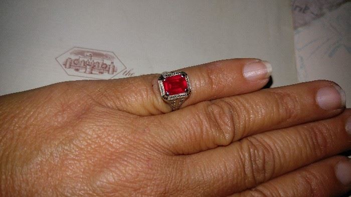 14 carat white Platinum filigree ring with Ruby Stone Circa Victorian era