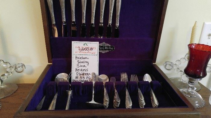53 paces heirloom sterling silver flatware with carving set Heiress pattern