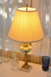 white to green lamp, Czech (pair) 
