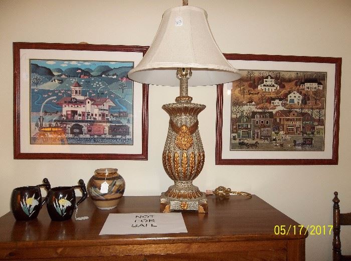 artwork, vase, mugs, lamp (chest not for sale)