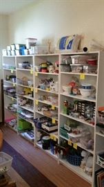 4 white bookcases--SOLD, some shelves adjustable, crafting supplies
