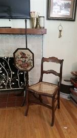 Cane chair, fireplace screen--SOLD, vintage fire screen, flat-screen TV--SOLD