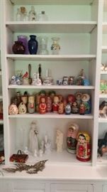Wooden nesting dolls--about 1/2 have SOLD, bells, salt & pepper shakers, angels