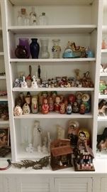 Close-up of menagerie, large Russian nesting dolls--SOLD, about 1/2 of the smaller size are SOLD, 1/2 still available