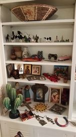 Close-up of icons, southwestern decor (cactus & basket--SOLD), top 3 shelves all SOLD
