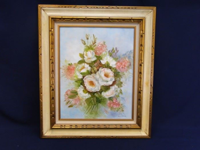 Floral Signed Oil Painting in Frame