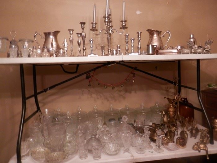 SILVER PLATE AND PRESSED  GLASS