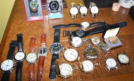 Watches: Hamilton, American Waltham, Geneva, Swiss Army, Jurgensen, Casio, Halsted, Clinton 17 Jewel, & others