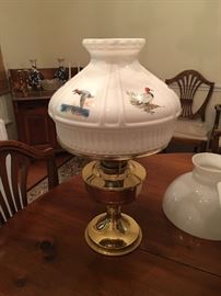 Beautiful brass lamps with hand painted duck shades