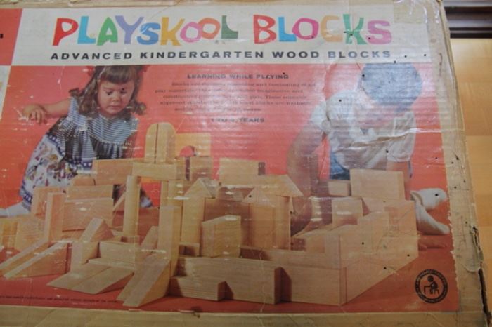 nice box full of 1970s Playskool blocks - a classic toy
