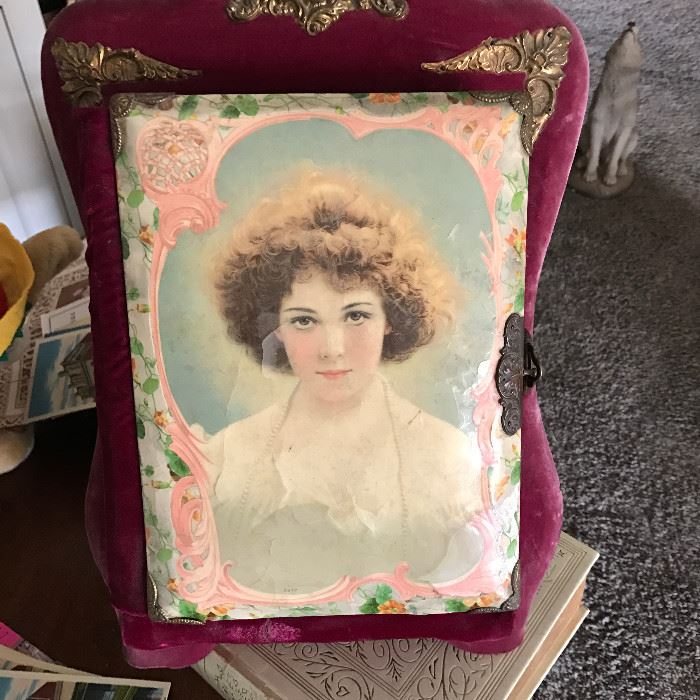 Victorian photo album, with photos and mirror