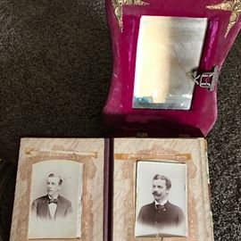 Victorian photo album, with photos and mirror