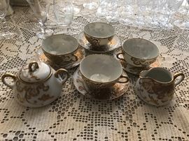 Nagoya Shofu Nippon tea set: four tea cups and saucers, creamer, sugar bowl