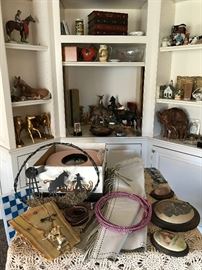 Bailey peach hat, leather fringed chaps, barbed wire wall art, more