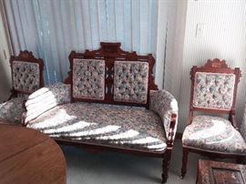 Eastlake Settee and pair tufted Side Chairs