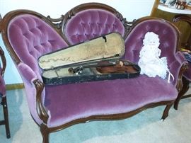 Victorian Cameo Settee with pair matching Side Chairs