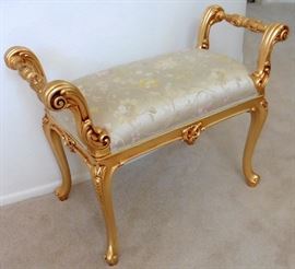 Silik Italian Furniture Bench. Gold painted carved wood frame. 34" wide. $395. Comparable retail: $1,100.