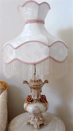 Capodimonte lamp with fringed shade