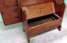 Antique tilt-top table/bench. Open for storage
