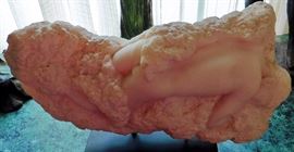 At another location in 92128. Sculpture signed Peggy Hach. Marble and plaster? 15" across, 9 1/2" tall including stand. $100