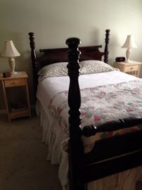 Queen size cannon ball bed.  Matching side stands and lamps.