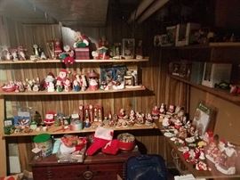 Christmas - Santa collection.  lots of figurines and decorations, stockings, tree