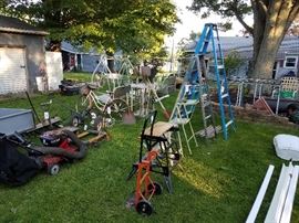 Ladders, chairs, wood, trim, dollies, carts