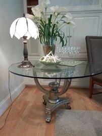GLASS TOP CENTER HALL TABLE