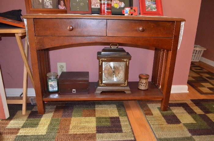 Beautiful 2 Drawer Table ( there are 2 of these ) with Carriage Clock and Humidor