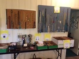 Huge selection of necklaces, ear rings, and rings