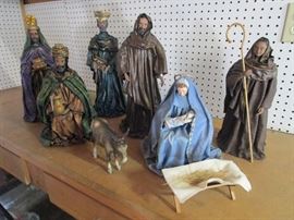 Very unique Nativity Set; collection of eight figures. Well maintained over the years, very elegant.