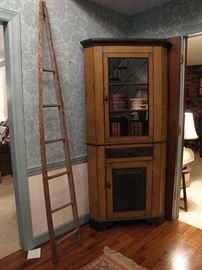 Painted corner cupboard, one piece