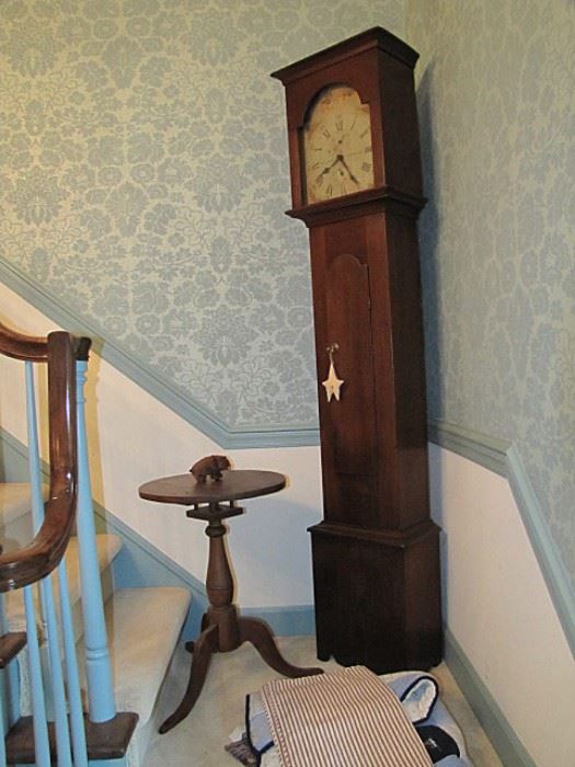 Tall case clock and candle stand with birdcage