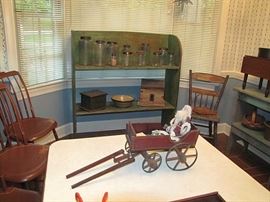 Early pantry jars, bucket bench, chairs