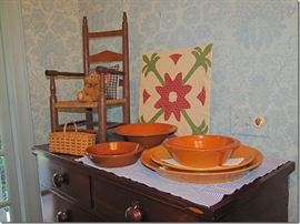 Jugtown pottery, Cherokee basket, child's chair