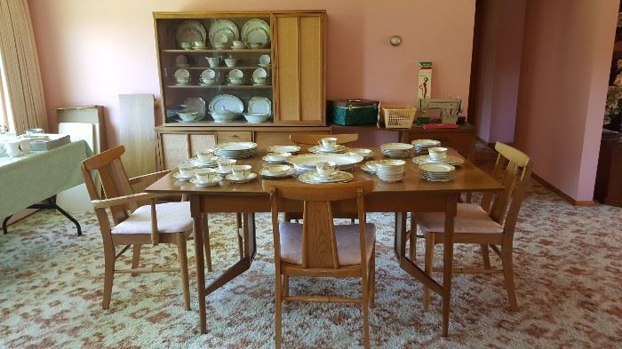 Mid century dining table and china cabinet