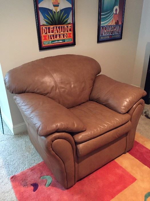 Overstuffed Leather Sidechair for Man Cave