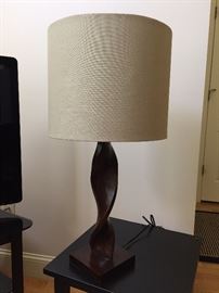Accent lamp with twisted wood and shade