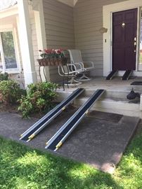 Portable Wheel Chair Ramps. 7 foot telescoping aluminum Track Ramp for 2 step rise. And 5 foot telescoping ramp for 1 step rise.