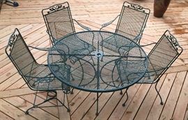 Expanded Iron Round Patio Table, Two Spring & Two Stationary Chairs