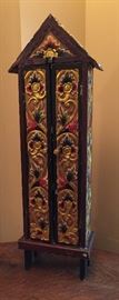 Indonesian Carved Polychrome Tabletop Cabinet